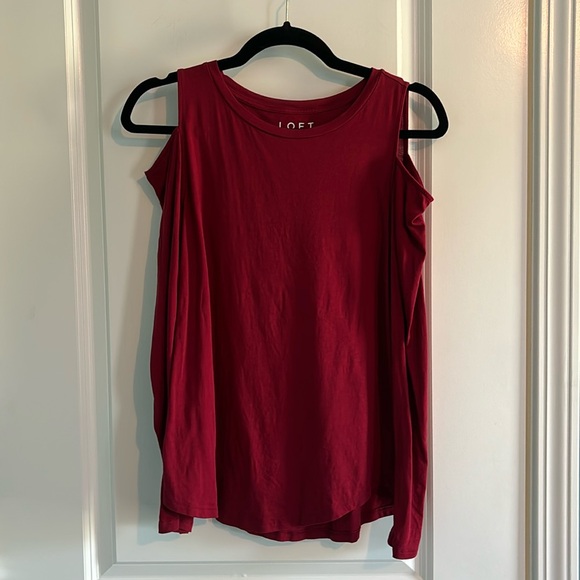 LOFT Cold Shoulder Long-Sleeve Tee in Ruby Shadow - Picture 1 of 5